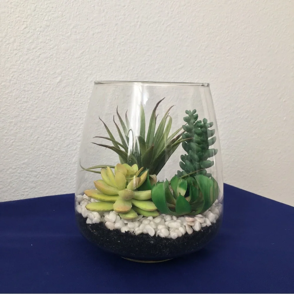 Glass Vase Tabletop Succulent Arrangement